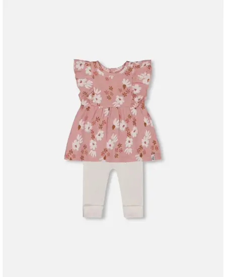 Deux Par Deux Top & Leggings Set - tan flower