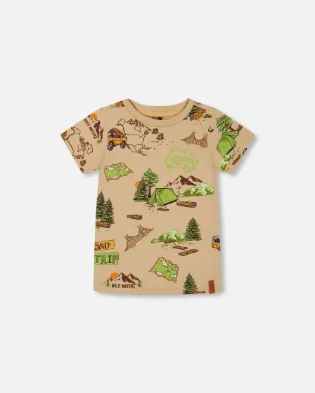 Deux Par Deux Printed Organic Jersey T-Shirt - Safari