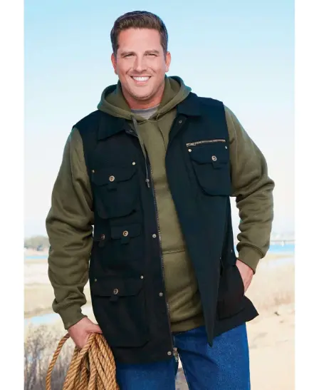 Boulder Creek By Kingsize Men's Big & Tall Multi-Pocket Twill Jacket With Removable Hood