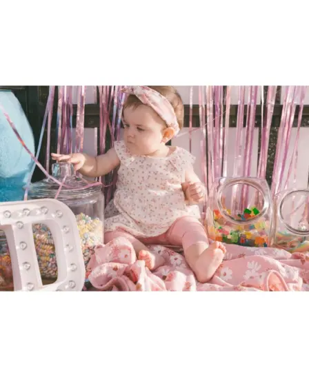 Deux Par Deux Muslin Dress And Bloomers Set Light Blue - Printed Big Flowers