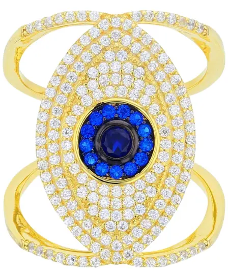Sterling Silver Gold Flash Plated Blue Spinel & CZ Evil Eye Ring