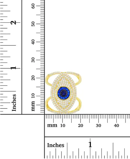 Sterling Silver Gold Flash Plated Blue Spinel & CZ Evil Eye Ring