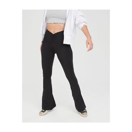 Aerie Real Me High Waisted Crossover Flare Legging In Black