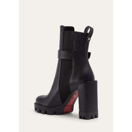Leather Buckle Red Lug Sole Chelsea Booties