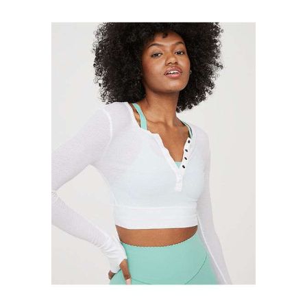 OFFLINE By Aerie Thumbs Up Waffle Henley Cropped T-Shirt