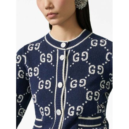 GG wool jacquard cardigan in blue