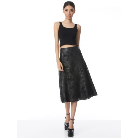 Sosie Studded Leather Midi Skirt In Black