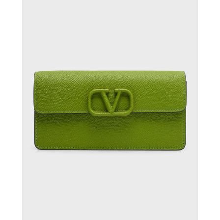 Vlogo Signature Grainy Calfskin Wallet With Chain for Woman in Black