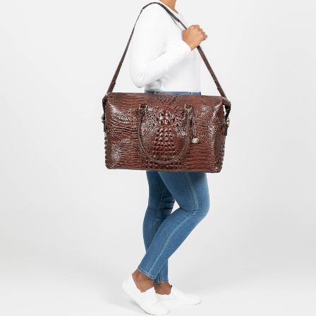 Brahmin Large Duxbury Croc Embossed Leather Satchel In Truffle