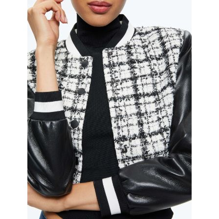 Camelia Cropped Combination Varsity Jacket In Off White/black